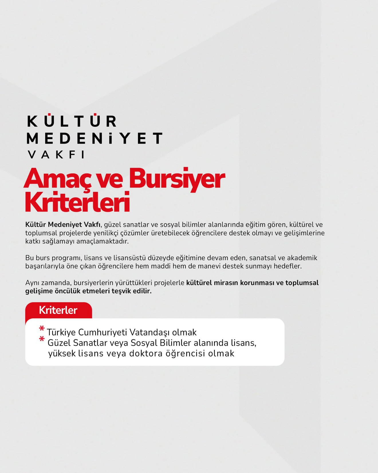 KÜLTÜR MEDENİYET VAKFI BURSU